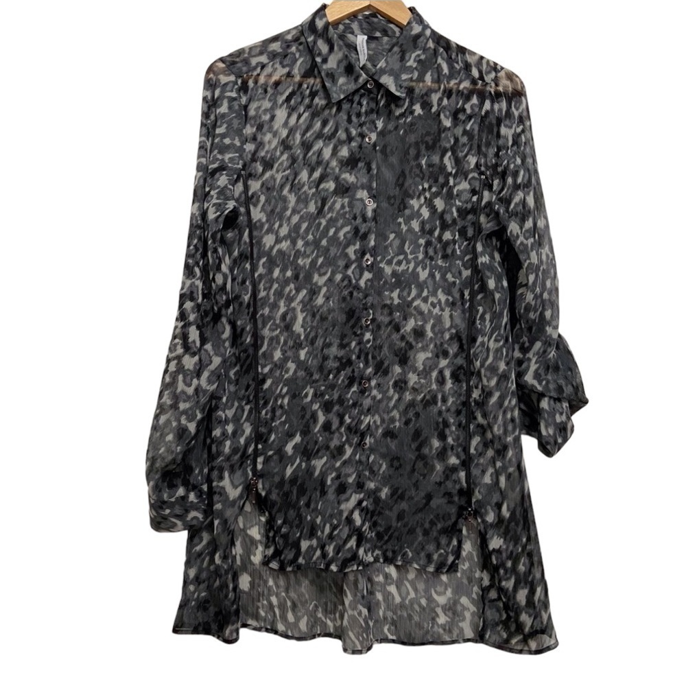 Karherine Barclay blouse tunic sheer animal prints pattern zippers details Large